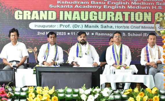 Tripura CM Dr. Manik Saha and others during inauguration of 5 new school buildings in Agartala.